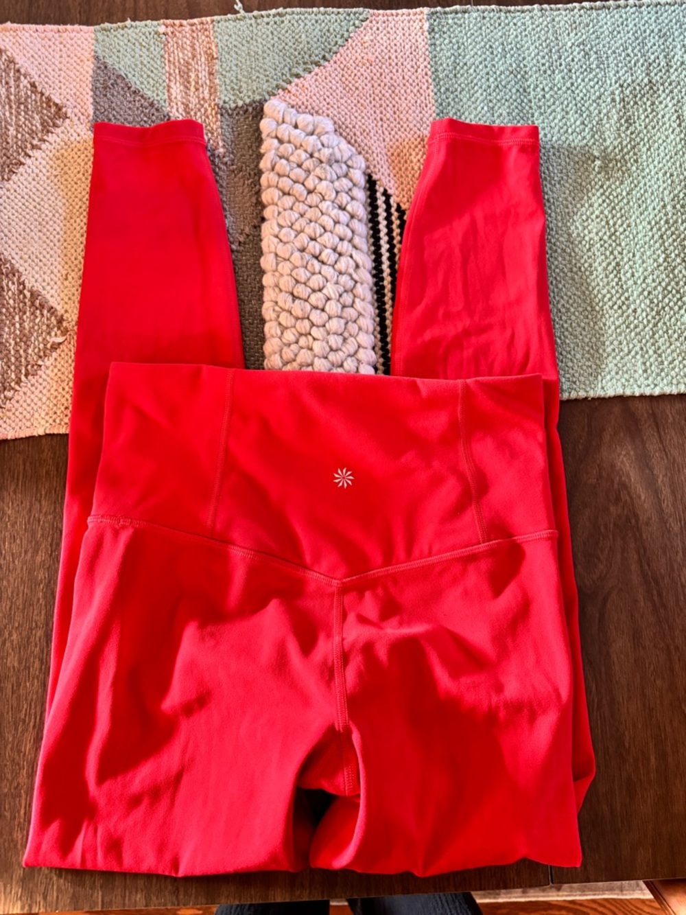 Red High-Waist Leggings with Subtle Logo